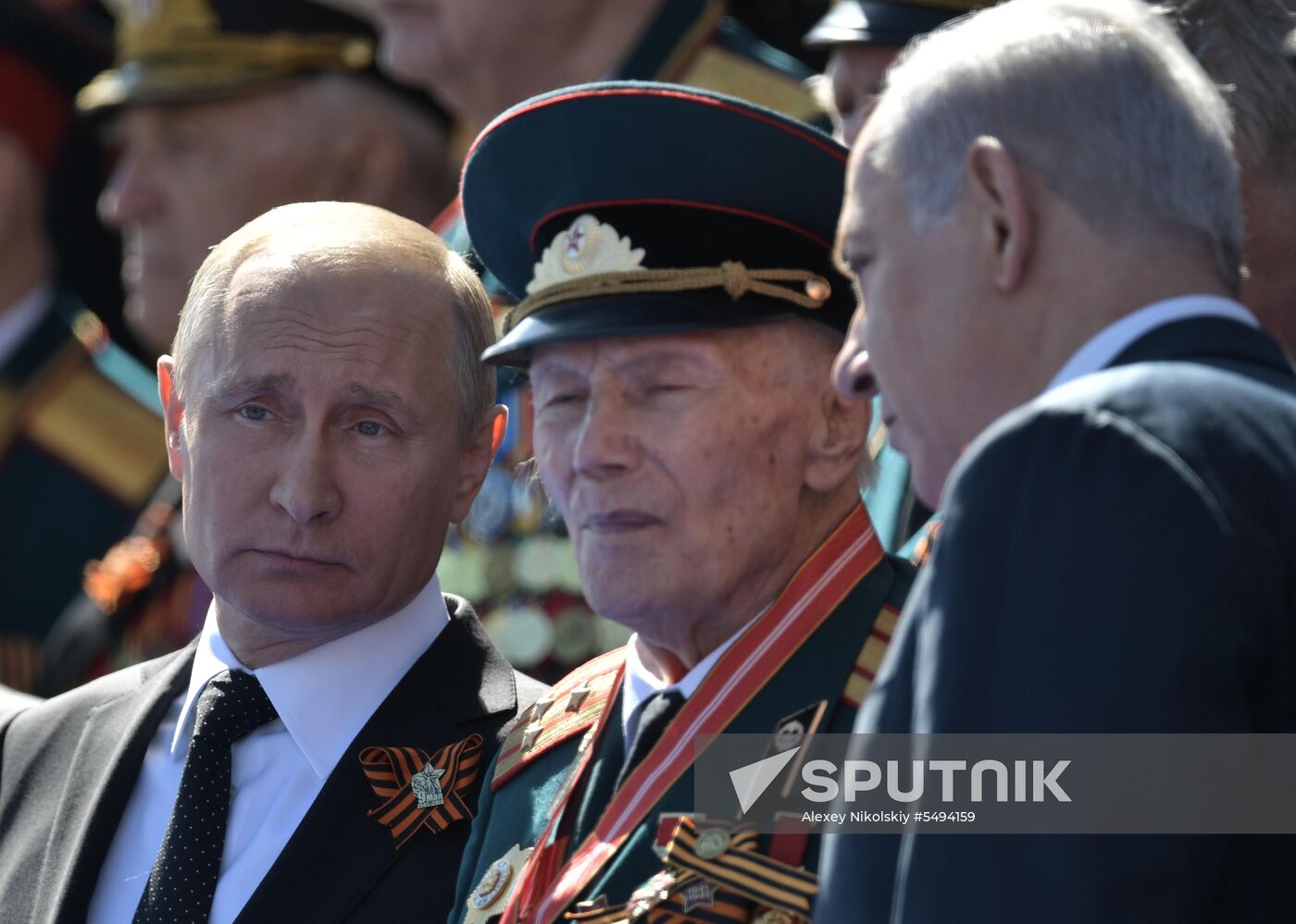 President Vladimir Putin and Prime Minister Dmitry Medvedev at military parade to mark 73rd anniversary of Victory in Great Patriotic War