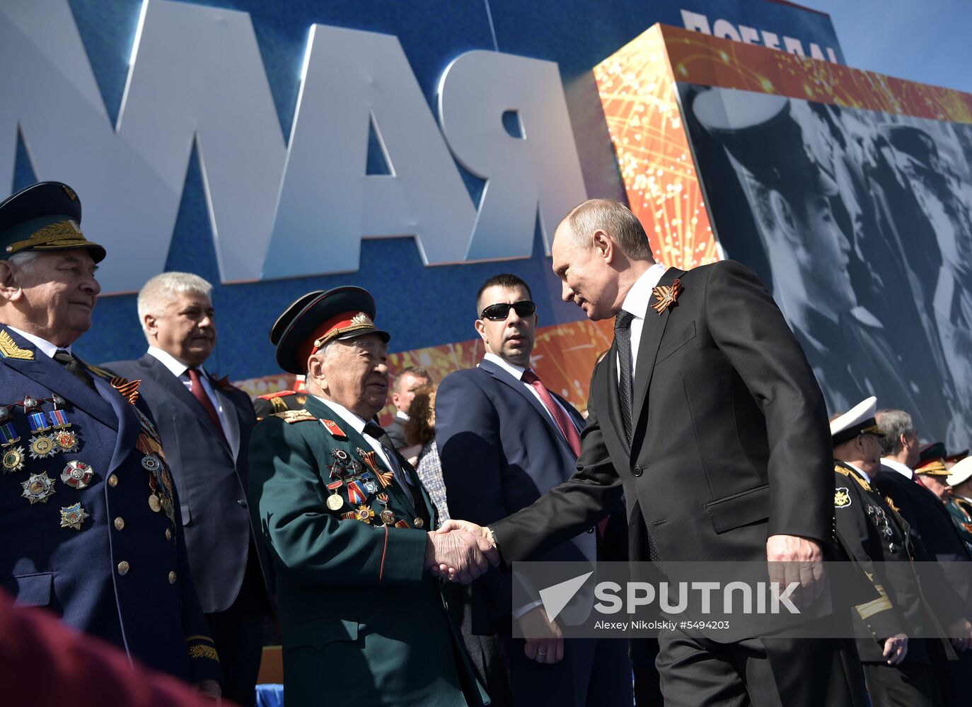 President Vladimir Putin and Prime Minister Dmitry Medvedev at military parade to mark 73rd anniversary of Victory in Great Patriotic War