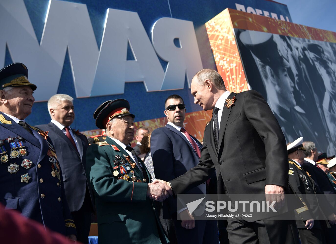 President Vladimir Putin and Prime Minister Dmitry Medvedev at military parade to mark 73rd anniversary of Victory in Great Patriotic War