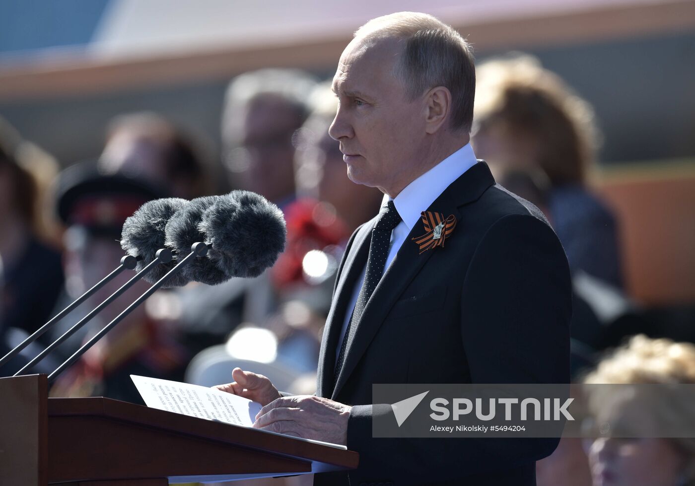 President Vladimir Putin and Prime Minister Dmitry Medvedev at military parade to mark 73rd anniversary of Victory in Great Patriotic War