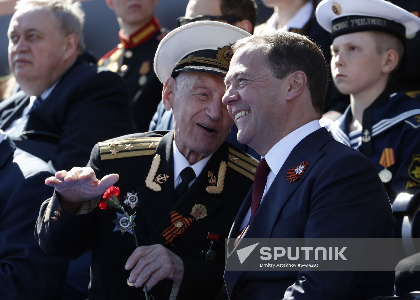 President Vladimir Putin and Prime Minister Dmitry Medvedev at military parade to mark 73rd anniversary of Victory in Great Patriotic War