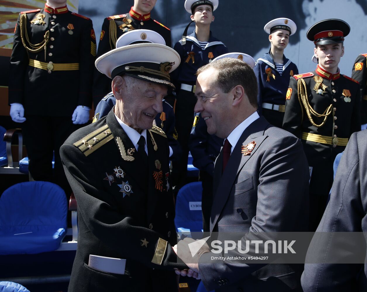 President Vladimir Putin and Prime Minister Dmitry Medvedev at military parade to mark 73rd anniversary of Victory in Great Patriotic War