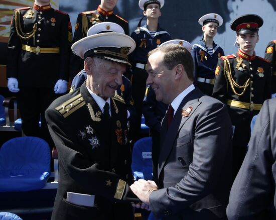 President Vladimir Putin and Prime Minister Dmitry Medvedev at military parade to mark 73rd anniversary of Victory in Great Patriotic War