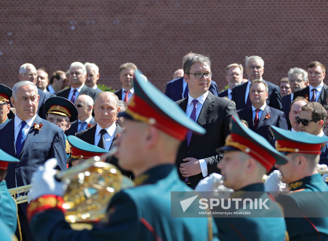 President Vladimir Putin and Prime Minister Dmitry Medvedev at wreath-laying ceremony at Unknown Soldiers' Tomb