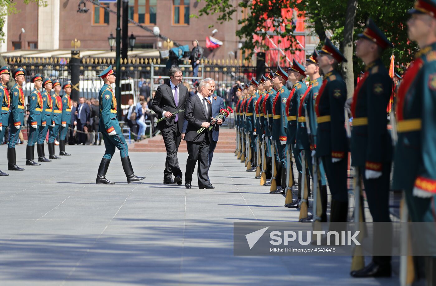 President Vladimir Putin and Prime Minister Dmitry Medvedev at wreath-laying ceremony at Unknown Soldiers' Tomb