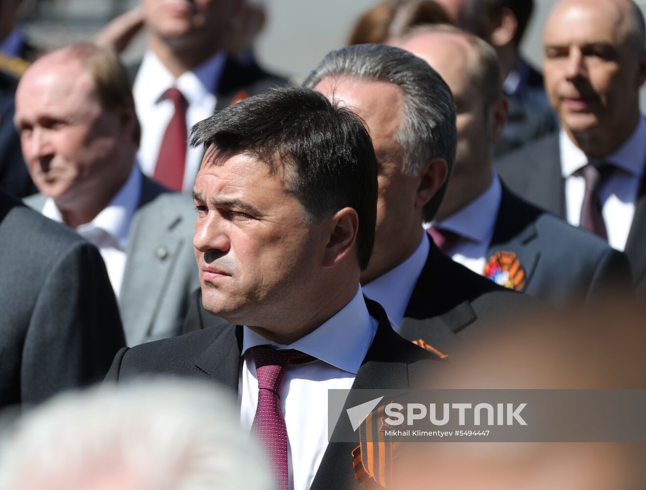 President Vladimir Putin and Prime Minister Dmitry Medvedev at wreath-laying ceremony at Unknown Soldiers' Tomb
