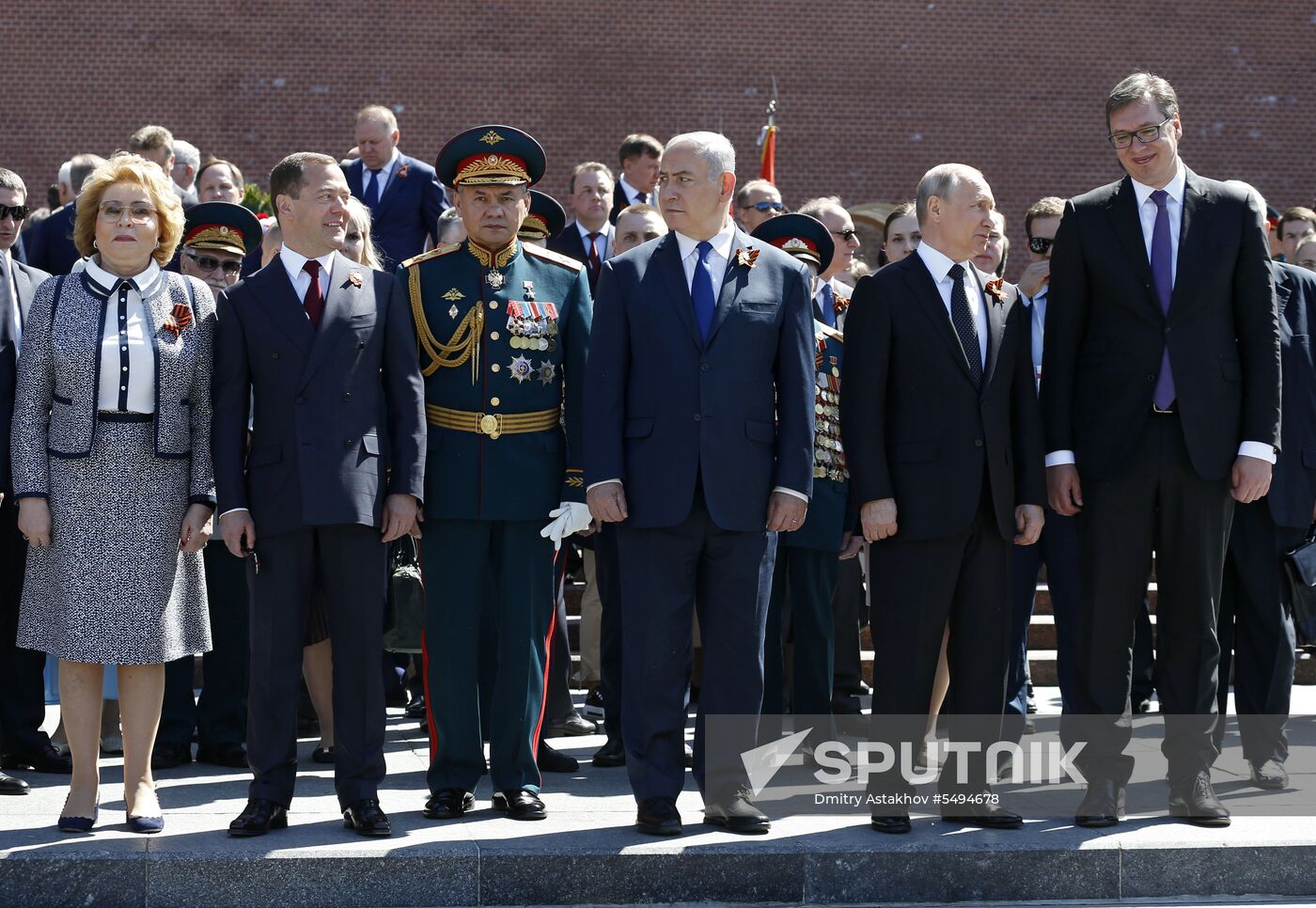 President Vladimir Putin and Prime Minister Dmitry Medvedev at wreath-laying ceremony at Unknown Soldiers' Tomb