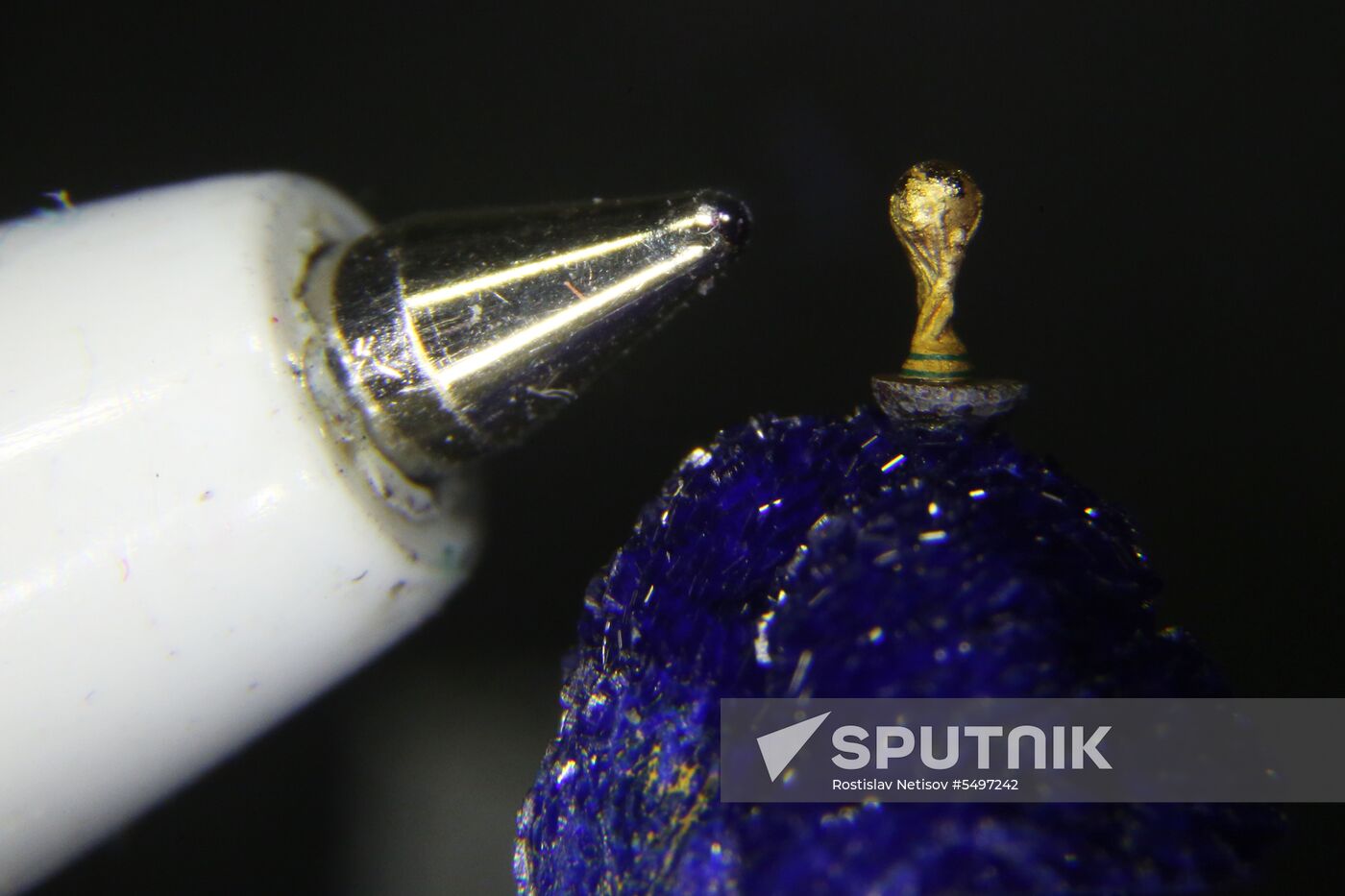 Craftsman from Novosibirsk carves copy of World Cup trophy on poppy seed
