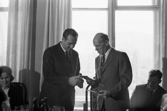 Presenting Polish medal to Rector of Kharkov State University