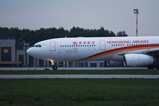 First Hong Kong Airlines flight arrives from Hong Kong in Moscow