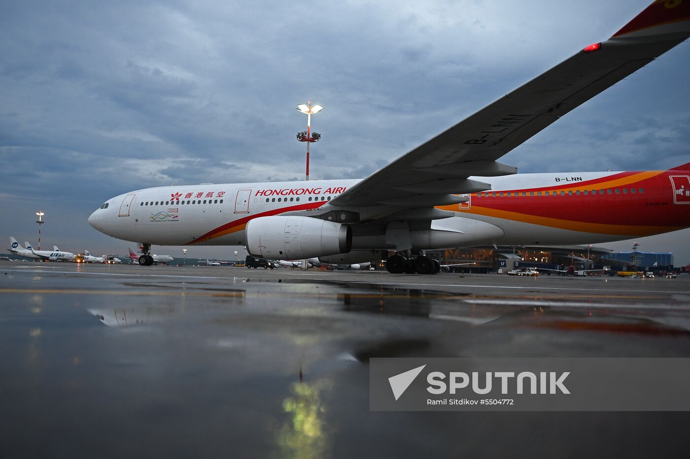 First Hong Kong Airlines flight arrives from Hong Kong in Moscow