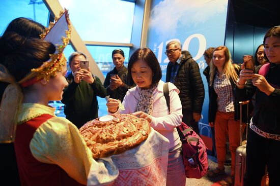 First Hong Kong Airlines flight arrives from Hong Kong in Moscow