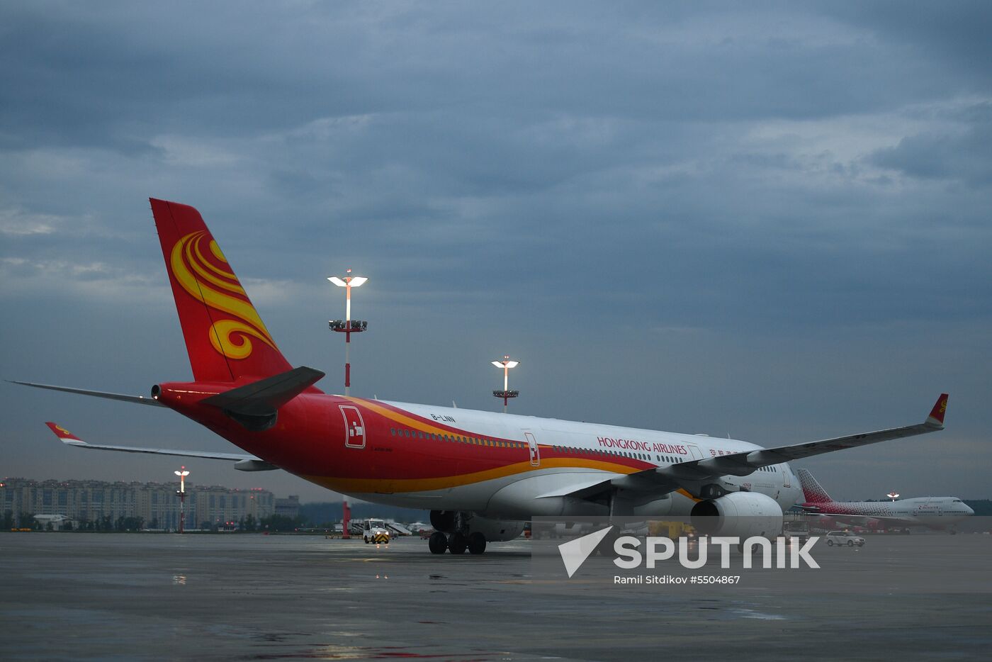 First Hong Kong Airlines flight arrives from Hong Kong in Moscow