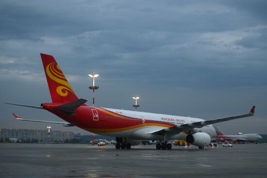 First Hong Kong Airlines flight arrives from Hong Kong in Moscow