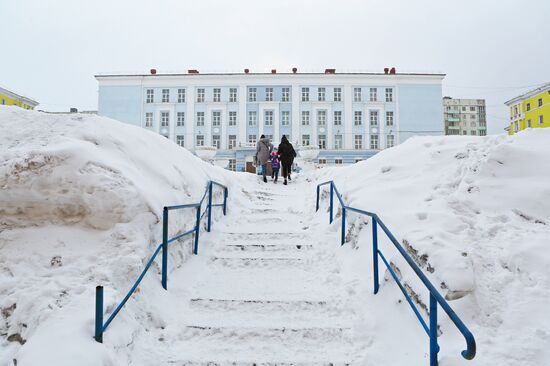 Snowfall in Norilsk