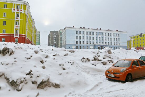 Snowfall in Norilsk
