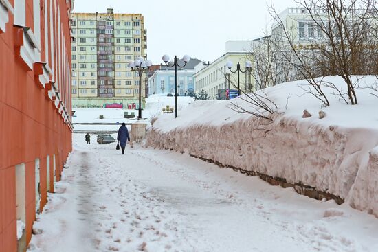 Snowfall in Norilsk