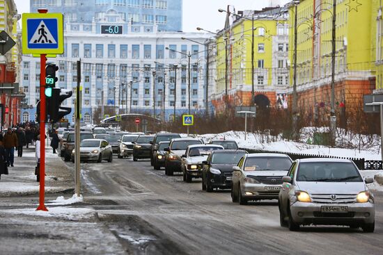 Snowfall in Norilsk