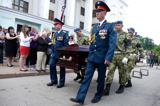 Memorial service for Pyatnashka Battalion Commander Oleg Mamiyev in Donetsk