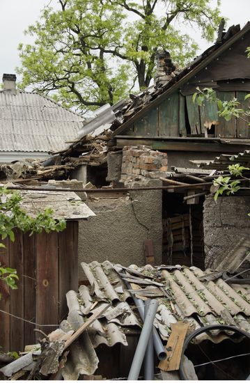 Aftermath of shelling of residential areas in Donbass by Ukrainian armed forces