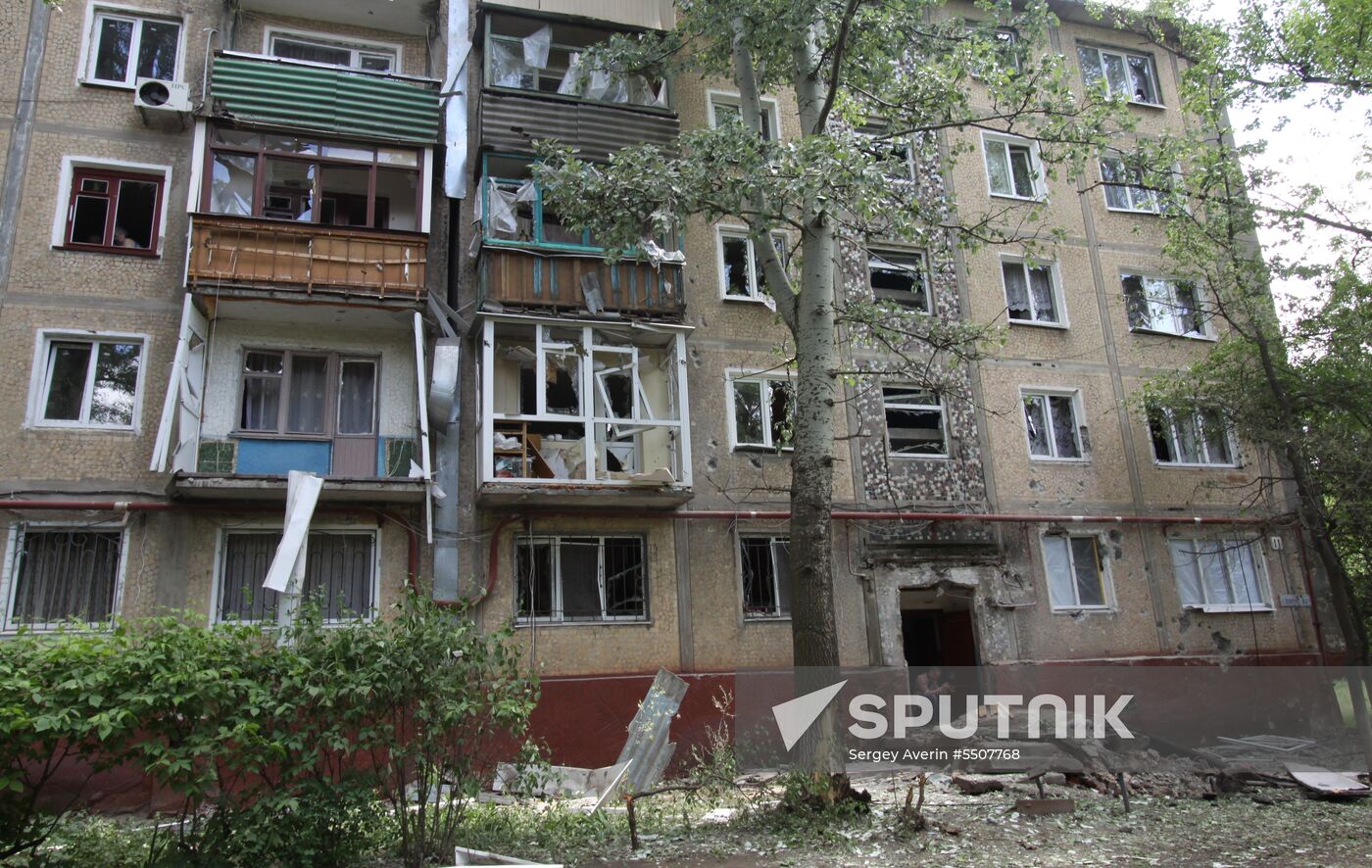 Aftermath of shelling of residential areas in Donbass by Ukrainian armed forces