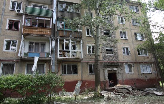 Aftermath of shelling of residential areas in Donbass by Ukrainian armed forces