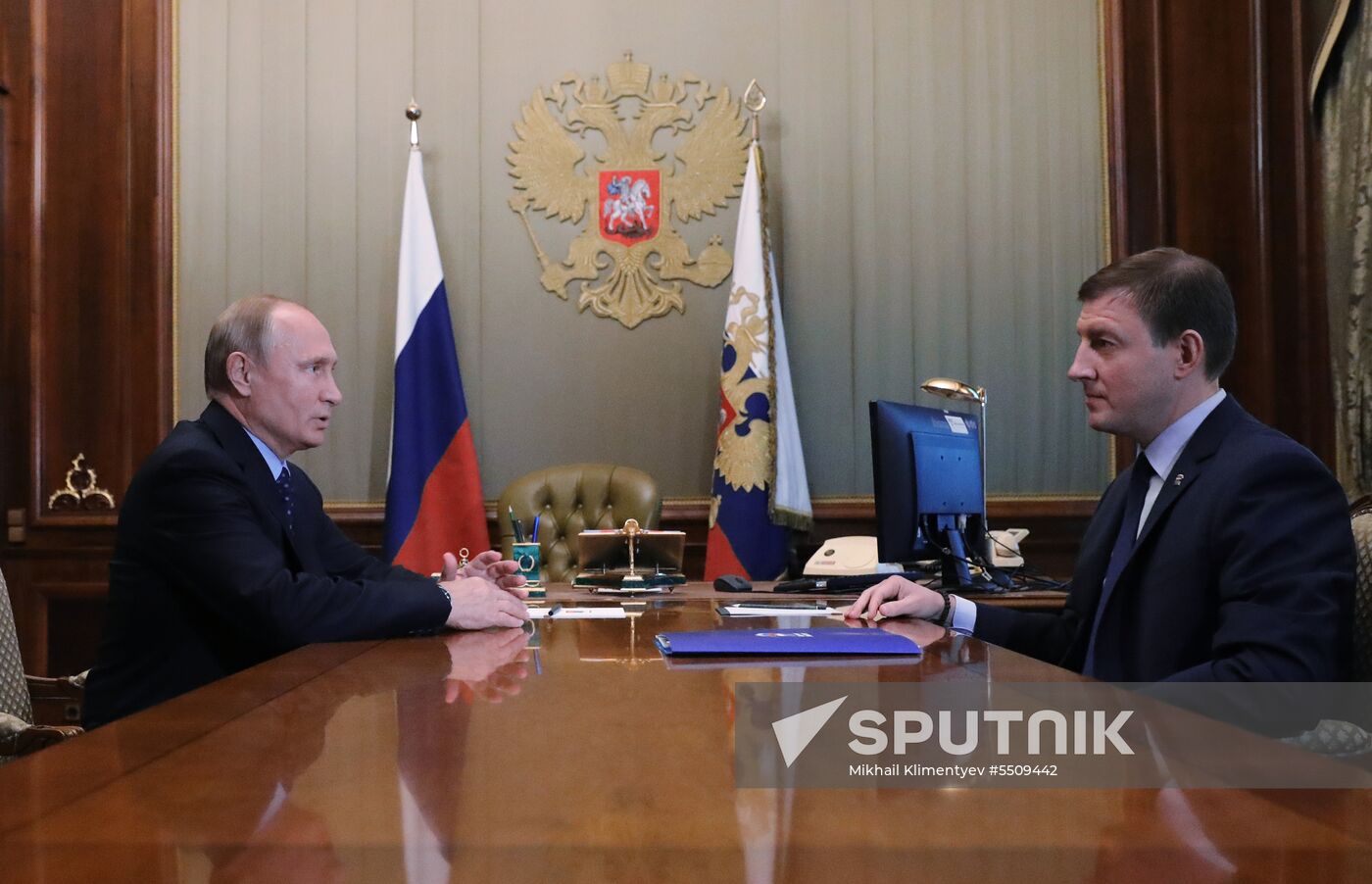 President Vladimir Putin meets with United Russia General Council Secretary Andrei Turchak