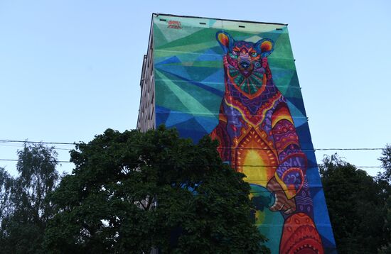 Street art depicting bear appears in Moscow ahead of 2018 World Cup