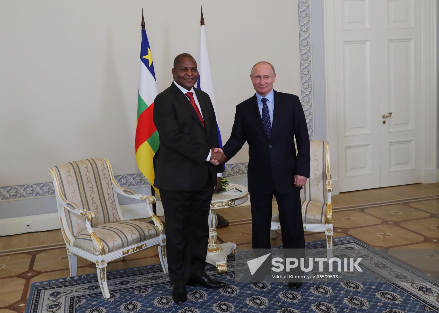 Russian President Vladimir Putin meets with President of Central African Republic Faustin-Archange Touadera