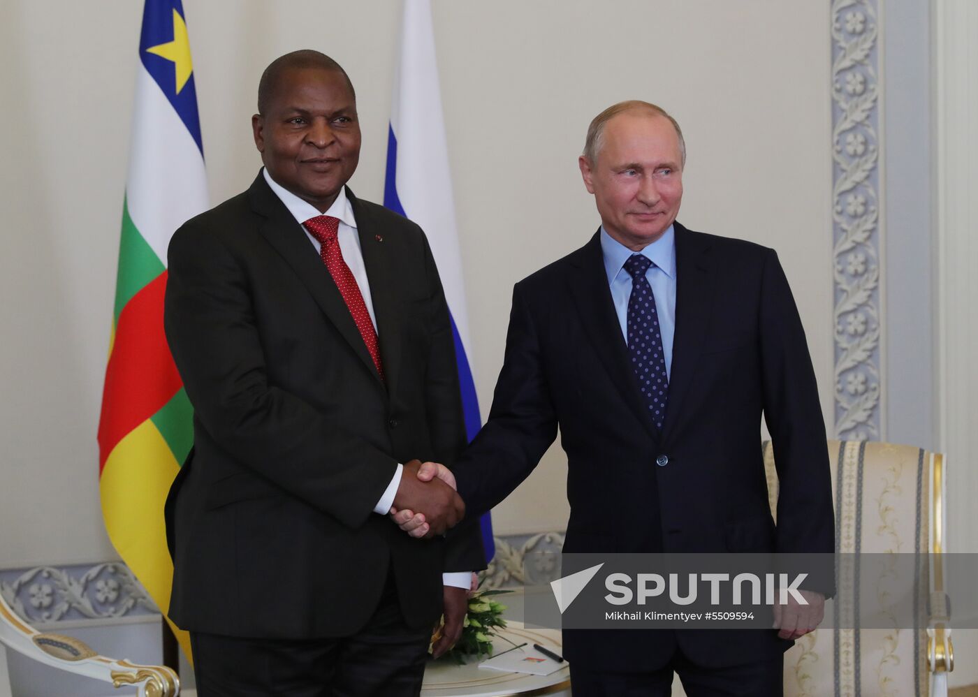 Russian President Vladimir Putin meets with President of Central African Republic Faustin-Archange Touadera