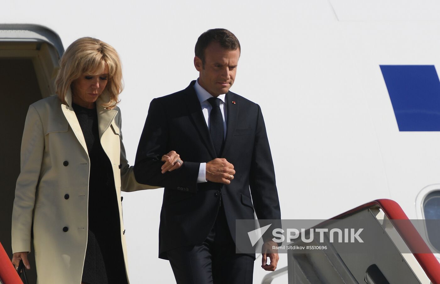 French President Emmanuel Macron arrives in St. Petersburg