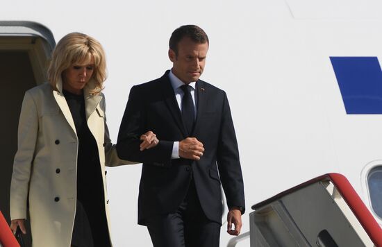 French President Emmanuel Macron arrives in St. Petersburg
