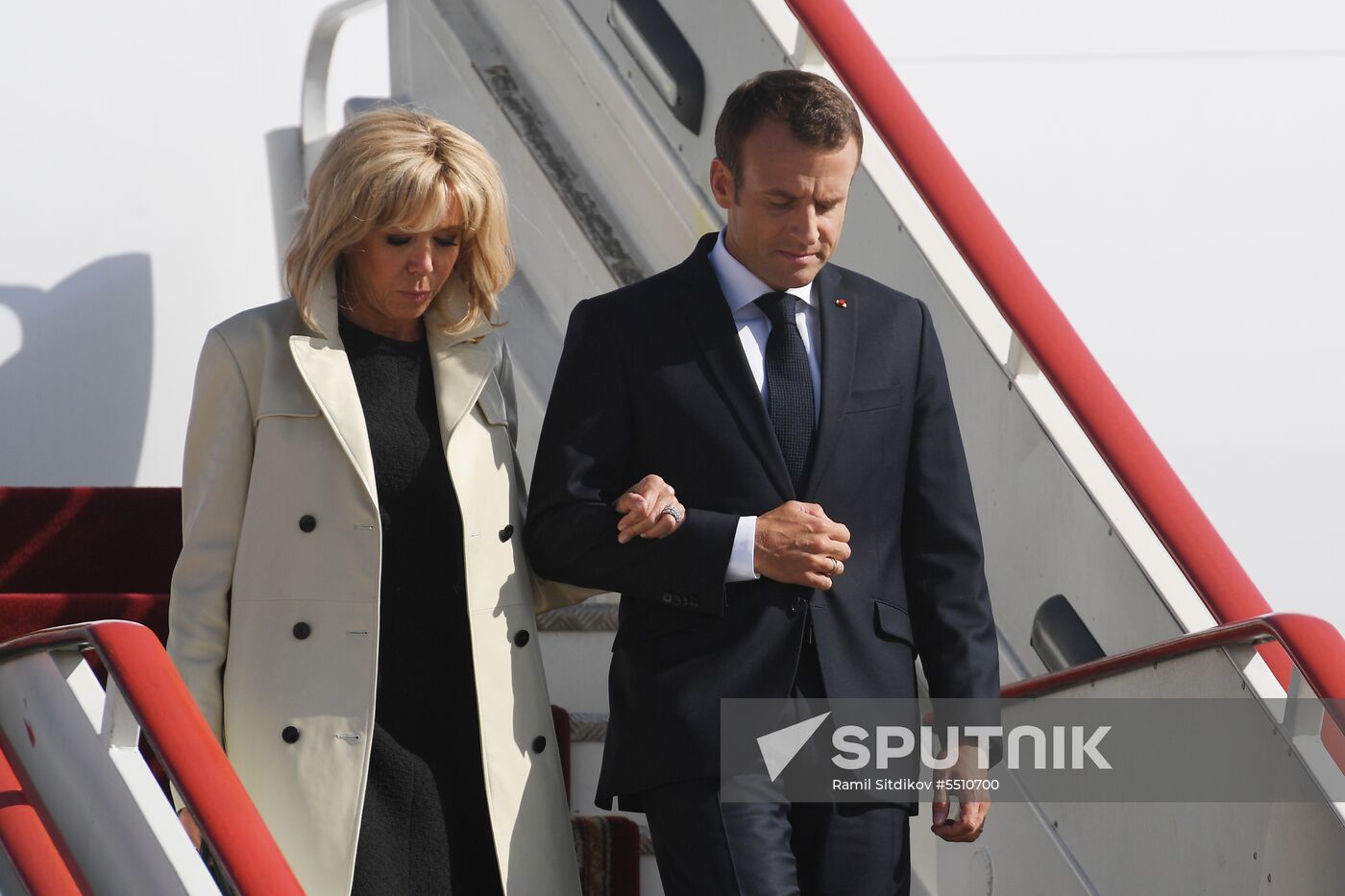 French President Emmanuel Macron arrives in St. Petersburg