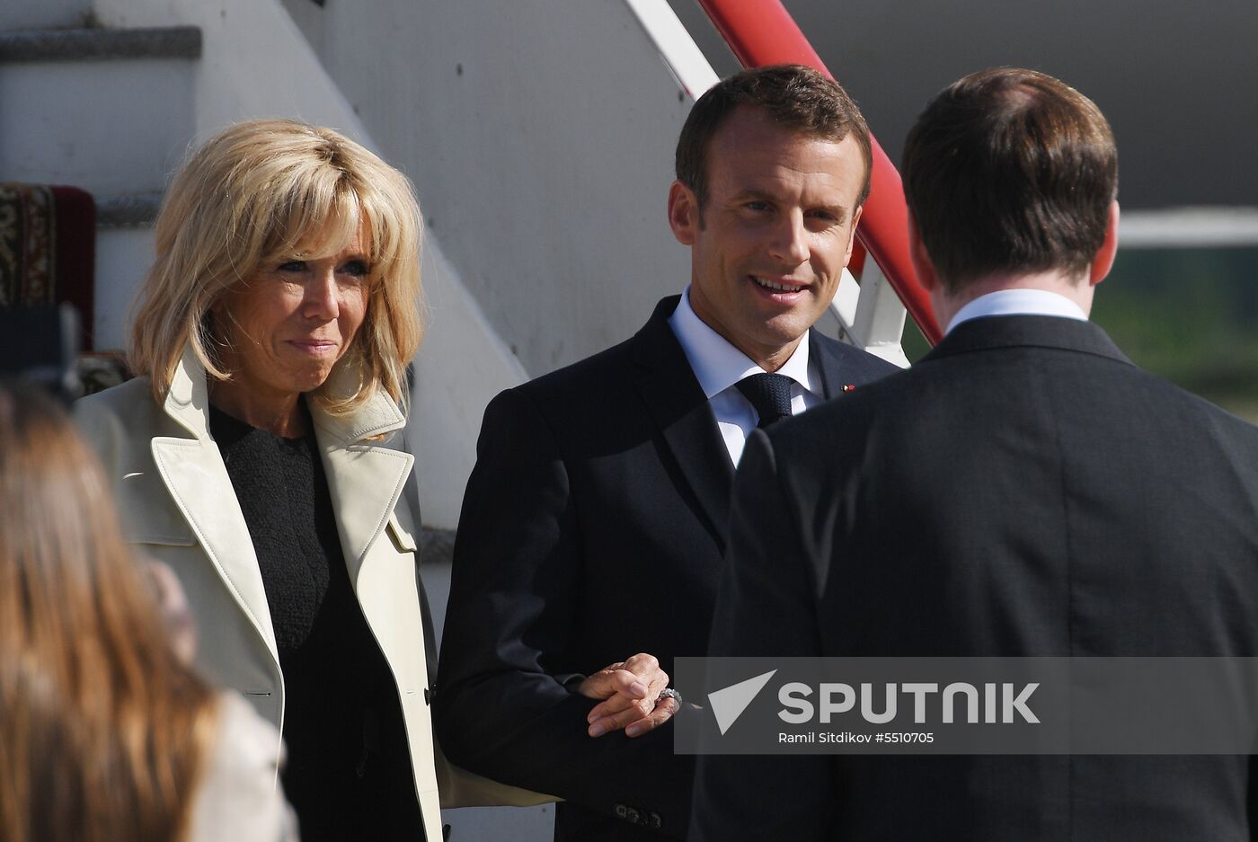 French President Emmanuel Macron arrives in St. Petersburg