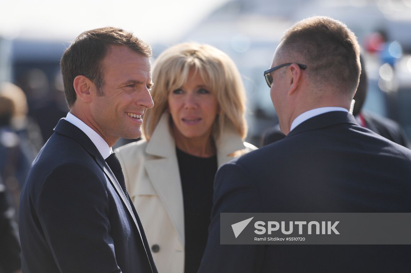 French President Emmanuel Macron arrives in St. Petersburg