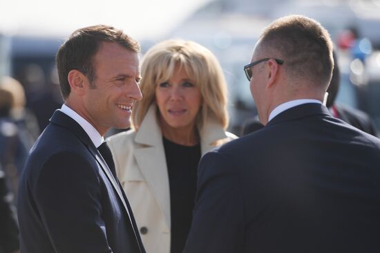 French President Emmanuel Macron arrives in St. Petersburg