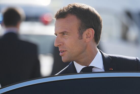 French President Emmanuel Macron arrives in St. Petersburg