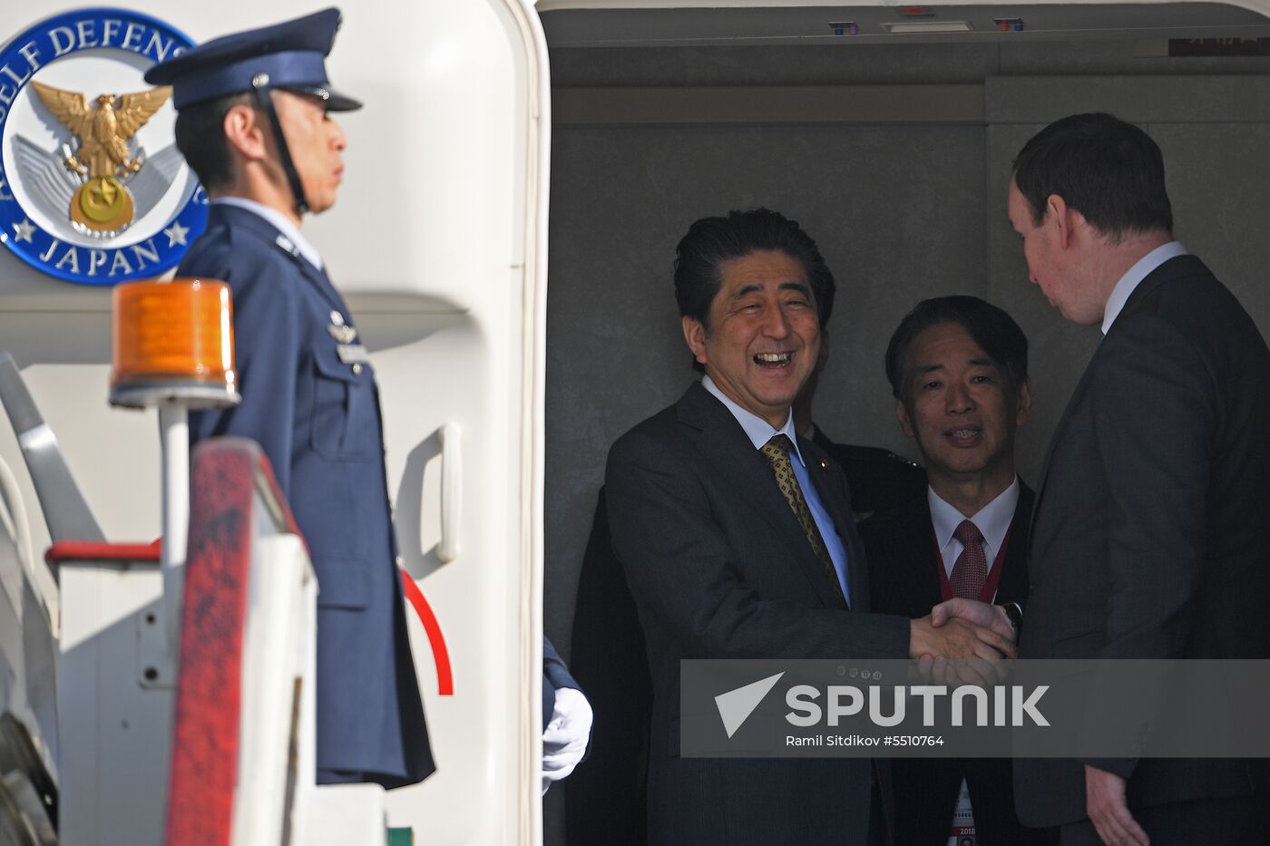 Japanese Prime Minister Shinzo Abe arrives in St. Petersburg
