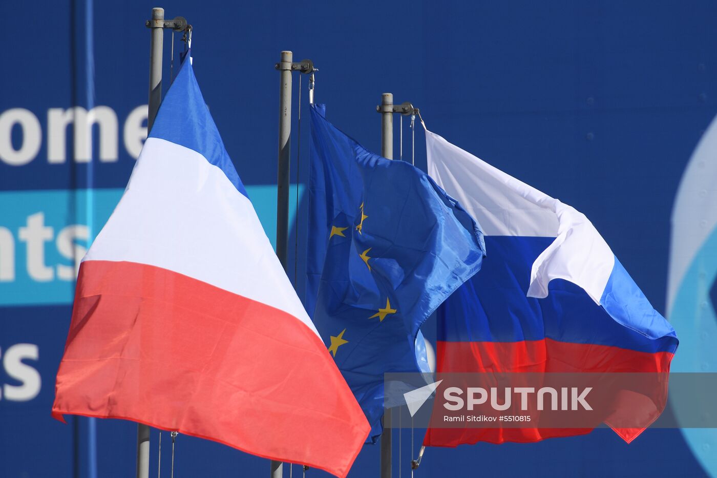 French President Emmanuel Macron arrives in St. Petersburg