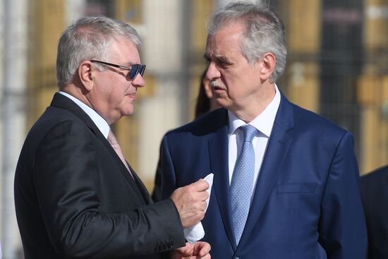 French President Emmanuel Macron arrives in St. Petersburg