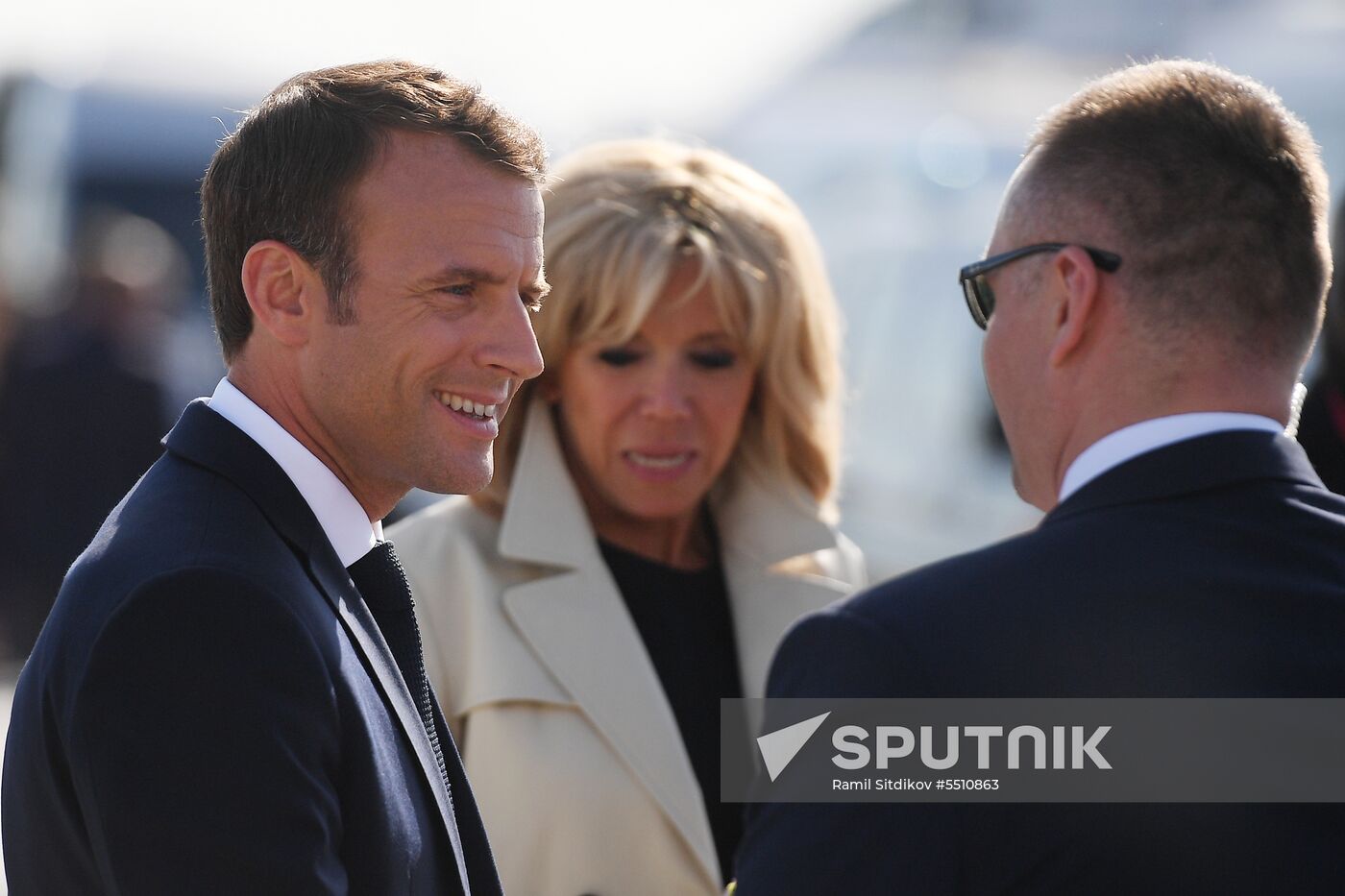 French President Emmanuel Macron arrives in St. Petersburg