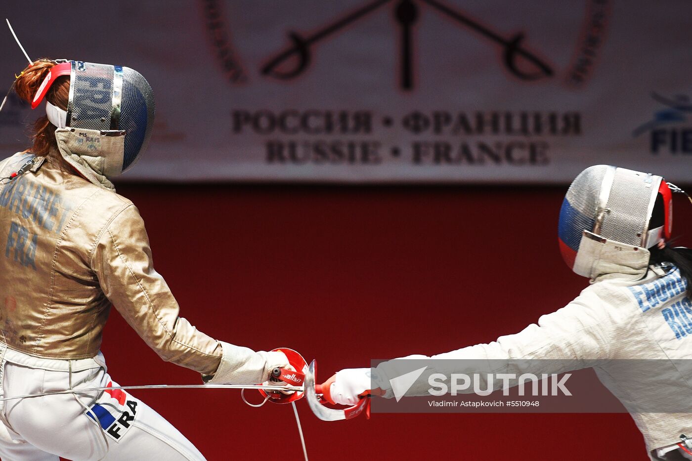 Friendly saber match between Russian and French women's teams