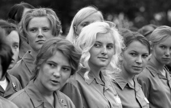 Members of student construction brigade of Kuybyshev Moscow Civil Engineering Institute
