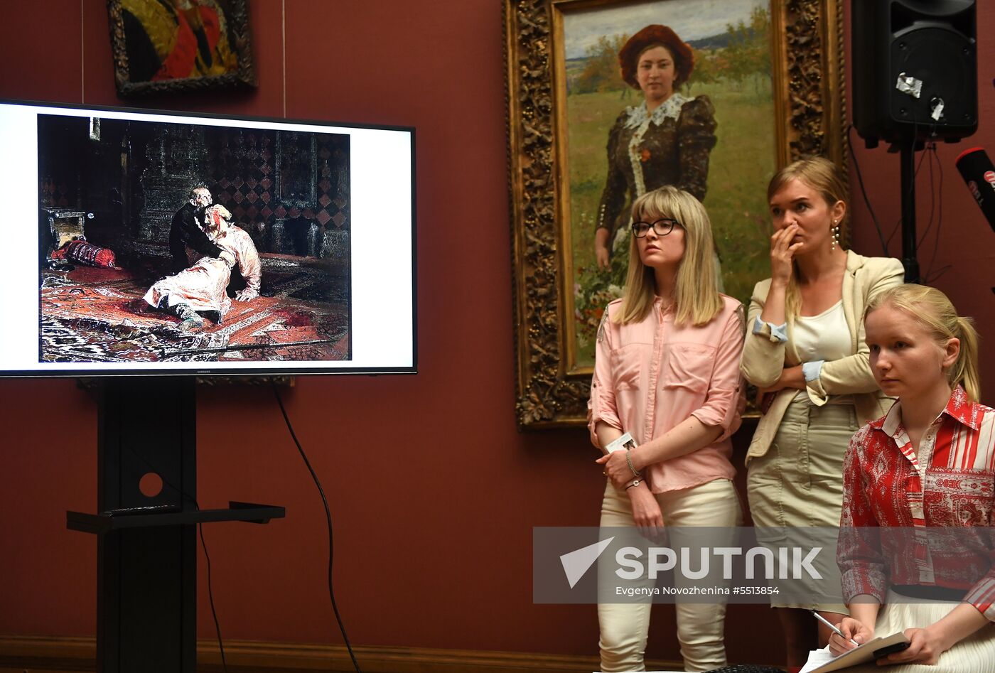 Briefing on damage to Ilya Repin's  painting in Tretyakov Gallery in Moscow.