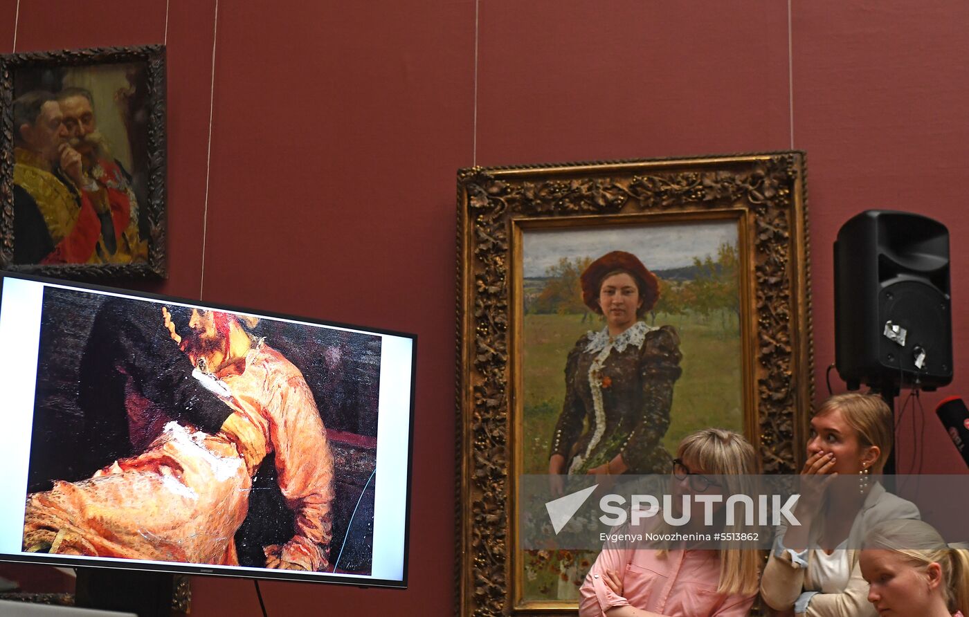 Briefing on damage to Ilya Repin's painting in Tretyakov Gallery in Moscow.