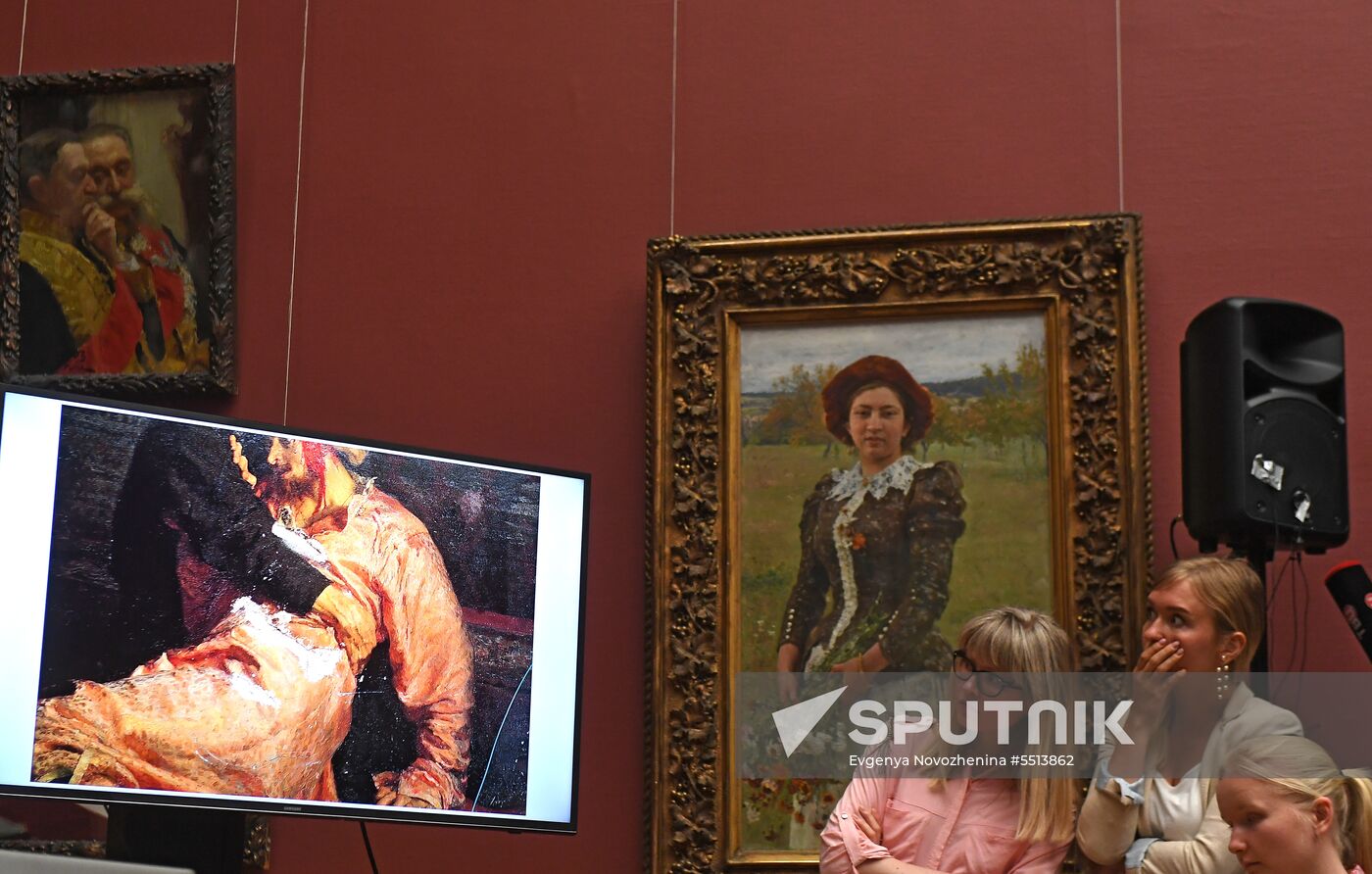 Briefing on damage to Ilya Repin's  painting in Tretyakov Gallery in Moscow.
