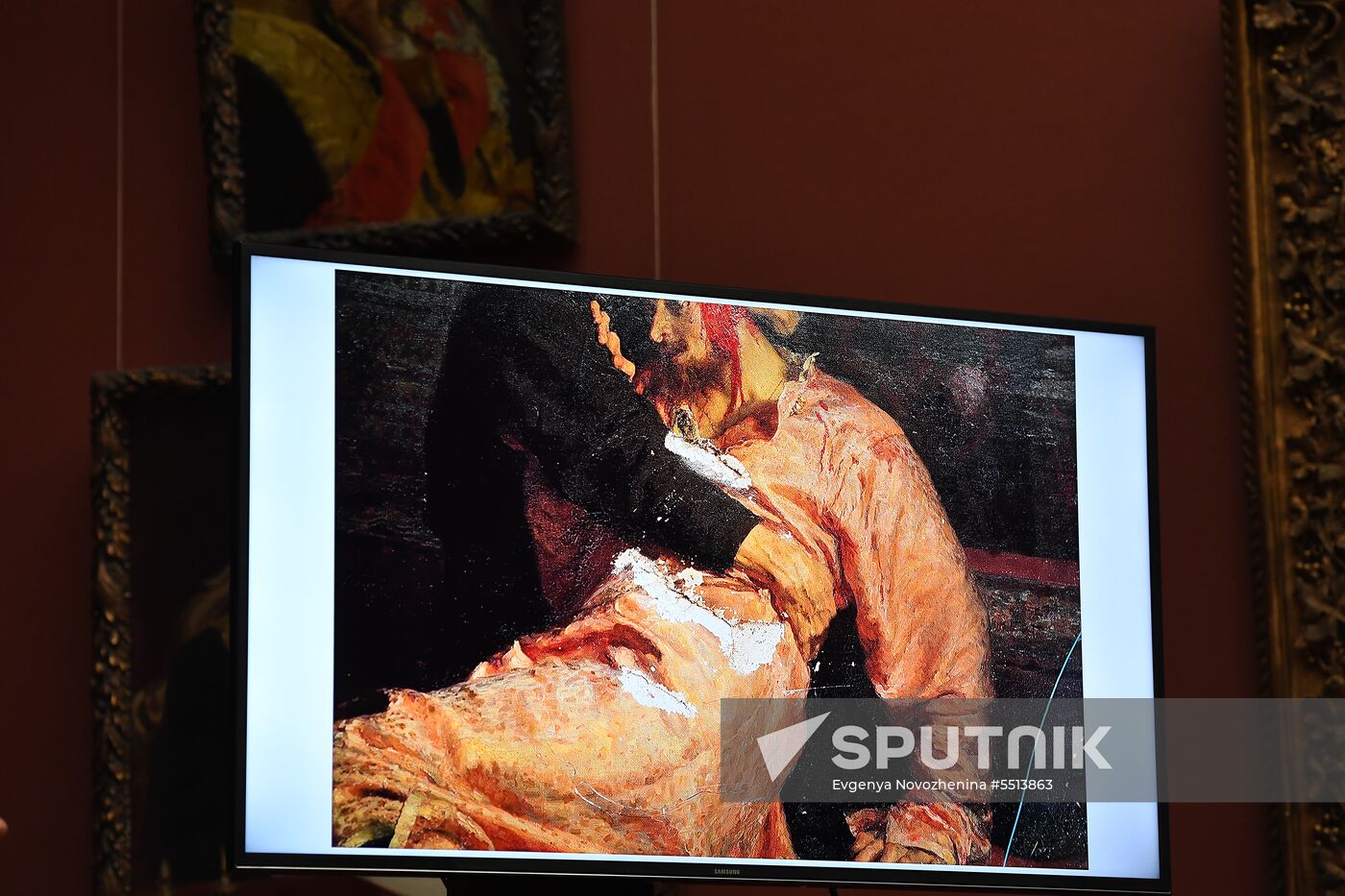 Briefing on damage to Ilya Repin's painting in Tretyakov Gallery in Moscow.