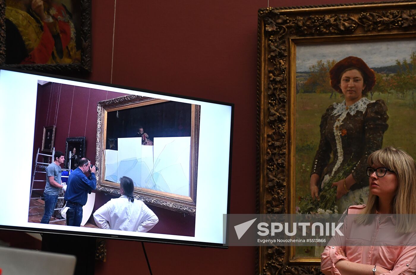 Briefing on damage to Ilya Repin's painting in Tretyakov Gallery in Moscow.