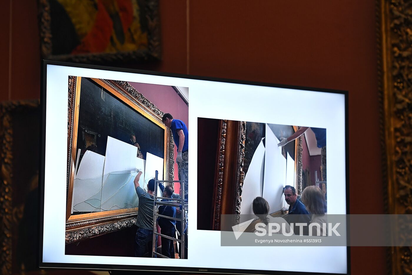 Briefing on damage to Ilya Repin's painting in Tretyakov Gallery in Moscow.