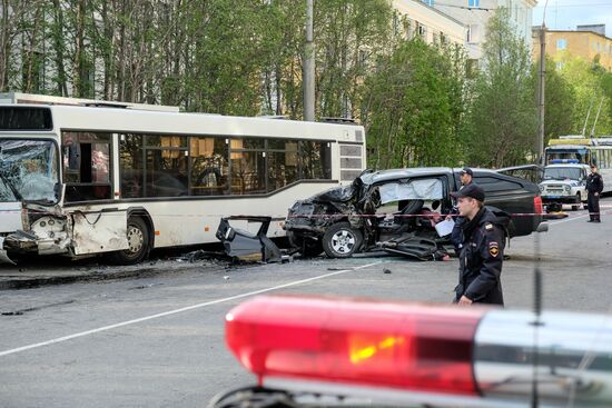 Road accident with bus in Murmansk